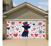 Copertura per porta del garage con cucciolo patriottico festivo, grande striscione per celebrazioni all'aperto, decorazione estiva per il giorno dell'indipendenza 400 x 180 cm