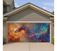 Copertura per porta del garage con drago cosmico, opere d'arte spaziali colorate fantasy, grandi decorazioni per porte del garage, decorazione per interni ed esterni, per feste di Halloween, 390 x 180