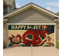 Copertura per porta del garage con drago patriottico, decorazione rossa orientale per il giorno dell'indipendenza grande, estate 4 luglio, decorazione per feste all'aperto, 390 x 180 cm