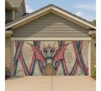 Copertura per porta del garage con dragone stravagante, fantasia blu rossa grande, decorazioni per garage, patio esterno, decorazione per feste del 4 luglio, 390 x 180 cm