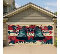 Copertura per porta del garage con due campane della libertà patriottiche, decorazioni per il giorno dell'indipendenza, stile vintage americano, decorazione per feste all'aperto, 390 x 180 cm