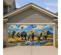 Copertura per porta del garage con elefante, decorazione artistica da parete colorata per porte del garage, decorazione per la casa all'aperto per gli amanti dell'estate e della natura, 400 x 180 cm