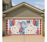 Copertura per porta del garage con elefante patriottico, palloncino a stella rossa e blu, grande decorazione per garage, festa dell'indipendenza estiva decorazione per feste all'aperto 390 x 180 cm