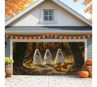 Copertura per porta del garage con fantasmi di Halloween, decorazione autunnale spettrale con zucche, grande 2,1 x 4,9 m, decorazioni per garage per feste autunnali e di Halloween, 400 x 180 cm