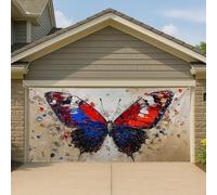 Copertura per porta del garage con farfalla astratta, rossa e blu, grande decorazione per garage, decorazione per la casa per feste estive all'aperto, 390 x 180 cm