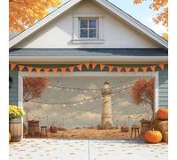Copertura per porta del garage con faro rustico, decorazione vintage beige, decorazione autunnale per feste autunnali, 390 x 180 cm