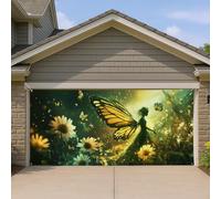Copertura per porta del garage con fata delle farfalle, grande decorazione per porta del garage, decorazione magica per la casa all'aperto, sfondo per feste in giardino primaverile estivo 400 x 180 cm