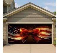 Copertura per porta del garage con fiocco patriottico, grande decorazione per festeggiamenti, design classico e festivo, esposizione per la casa all'aperto per il giorno dell'indipendenza, 400 x 180