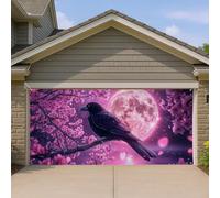 Copertura per porta del garage con fiori di ciliegie al chiaro di luna, decorazione artistica per porte del garage, decorazione per la casa all'aperto primaverile, 390 x 180 cm