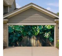 Copertura per porta del garage con foglie tropicali, decorazioni botaniche verdi per esterni, design rustico da parete per decorazioni estive per la casa, accenti per cortile tutto l'anno, 400 x 180