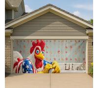 Copertura per porta del garage con gallina dei cartoni animati patriottici, grande gallo americano, decorazione per interni ed esterni, striscione per feste estive, 390 x 180 cm