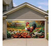Copertura per porta del garage con gallo e carote, vivace stile rustico, decorazione per porte del garage, decorazione stagionale per interni ed esterni, raccolto autunnale, 390 x 180 cm