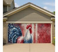 Copertura per porta del garage con gallo patriottico, grande striscione festivo per il giorno dell'indipendenza, fuochi d'artificio all'aperto decorazione per feste estive 400 x 180 cm