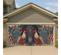 Copertura per porta del garage con gallo patriottico vintage, grande decorazione per giardino della fattoria, decorazione estiva per festa dell'indipendenza all'aperto, 390 x 180 cm