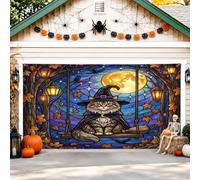 Copertura per porta del garage con gatti, fantasiosa lanterna lunare stagionale per Halloween, viola, sfondo per porta del garage, decorazione per la casa, per cortile, esterno e interno, sfondo per