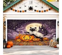 Copertura per porta del garage con gatti, fantasiosa zucca spettrale ragnatela Halloween arancione bandiera per porta del garage decorazione per la casa per cortile esterno interno sfondo per feste