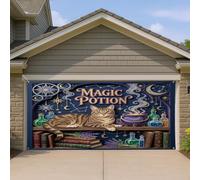 Copertura per porta del garage con gatti, fantasiosi libri di pozioni magiche di Halloween, copertura da parete blu per garage, decorazione per la casa, per giardino, cortile, esterno, interno, sfondo