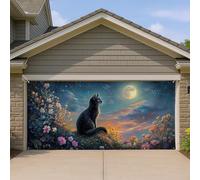 Copertura per porta del garage con gatti, scena fantasy notturna, grande decorazione per porte del garage, arte per interni ed esterni, accessorio decorativo per Halloween, 400 x 180 cm