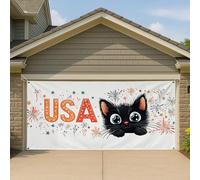 Copertura per porta del garage con gattini fuochi d'artificio, grande illustrazione patriottica, decorazione per interni ed esterni, sfondo per celebrazione del 4 luglio, 390 x 180 cm