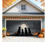 Copertura per porta del garage con gatto di Halloween, spaventosa notte autunnale grande decorazione per porte del garage, decorazione per feste autunnali per interni ed esterni, 390 x 180 cm
