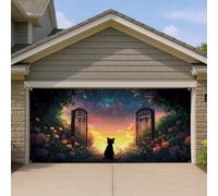Copertura per porta del garage con gatto fantasioso, decorazione colorata per porte del garage, decorazione magica per tutte le stagioni, ideale per gli amanti degli animali, 400 x 180 cm