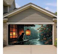 Copertura per porta del garage con gatto sotto la pioggia, accogliente paesaggio autunnale del fiume grande decorazioni per porte del garage, arte funzionale da parete per interni ed esterni