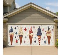 Copertura per porta del garage con gelato patriottico, stelle rosse e blu estive, grandi decorazioni per garage, decorazione per feste all'aperto per il giorno dell'indipendenza, 390 x 180 cm