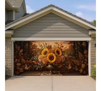 Copertura per porta del garage con girasole, rustica artistica, rosa, farfalla autunnale, gialla, decorazione per la casa per cortile, esterno e interno, sfondo per feste, 400 x 180 cm