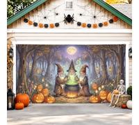 Copertura per porta del garage con gnomi magici della foresta di Halloween | Tema della foresta incantata, striscione per porta del garage, produzione di pozioni magiche, arte del libro di fiabe