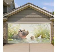 Copertura per porta del garage con ippopotamo, illustrazione di animali fantasiosi, grandi decorazioni per porte del garage, divertente decorazione per interni ed esterni per ogni stagione, 400 x 180