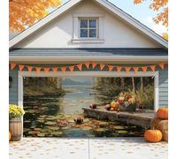 Copertura per porta del garage con lago autunnale, decorazione rustica, 2,1 x 4,9 m, grande decorazione per garage, sfondo stagionale all'aperto per il Ringraziamento e feste autunnali, 400 x 180 cm