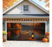 Copertura per porta del garage con lanterne autunnali, paesaggio autunnale rustico, grandi decorazioni per porte del garage, decorazione stagionale per interni ed esterni, decorazione per feste del