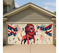 Copertura per porta del garage con leone patriottico, grande striscione per celebrazione del leone ruggente, decorazione per esterni per il giorno dell'indipendenza, 390 x 180