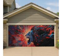 Copertura per porta del garage con leone ruggente, colorato astratto animale selvatico grande decorazioni per garage, decorazione artistica per feste estive all'aperto, 390 x 180 cm