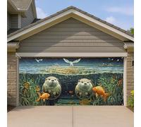 Copertura per porta del garage con lontra subacquea, simpatica decorazione per porta del garage, decorazione per la casa a tema spiaggia, sfondo estivo per feste interne ed esterne, decorazione