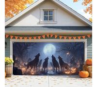 Copertura per porta del garage con lupi che ululano, decorazioni per esterni notte spettrale, 2,1 x 4,9 m, sfondo per feste di Halloween, 300 x 180 cm