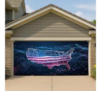 Copertura per porta del garage con mappa patriottica degli Stati Uniti, grande bandiera nazionale, decorazione per feste all'aperto per feste e feste all'aperto 390 x 180 cm