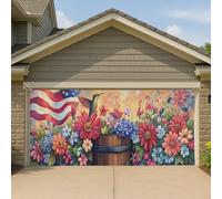Copertura per porta del garage con motivo floreale patriottico, grande striscione colorato, decorazione estiva per casa e giardino, 390 x 180 cm