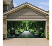 Copertura per porta del garage con motivo percorso in bambù, verde natura zen giardino grande decorazione per porte del garage, decorazione per la casa all'aperto per tutte le stagioni 400 x 180 cm