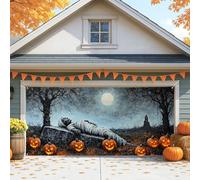 Copertura per porta del garage con mummia spettrale, decorazione nera di Halloween, grandi decorazioni per esterni per l'autunno, perfetta per feste di Halloween e decorazioni autunnali, 390 x 180 cm