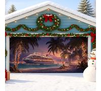 Copertura per porta del garage con nave da crociera tropicale, decorazione per la scena della spiaggia, decorazione invernale per interni ed esterni, sfondo per feste di vacanza, 390 x 180 cm