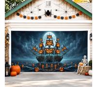 Copertura per porta del garage con nave pirata, spettrale gotico Jack-o'-Lantern luna Halloween arancione decorazioni per la porta del garage decorazione per la casa per cortile esterno interno festa