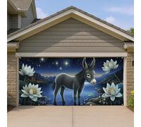 Copertura per porta del garage con ninfea con asino, fantastica scena notturna, decorazione per porte del garage, decorazione per interni ed esterni, decorazione da parete stagionale per tutto l'anno