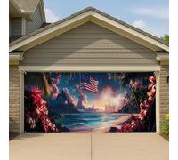 Copertura per porta del garage con oceano patriottico tropicale, grande decorazione per spiaggia, decorazione per esterni per il giorno dell'indipendenza estiva 390 x 180 cm