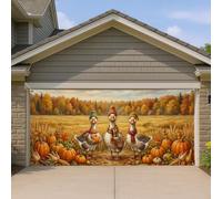 Copertura per porta del garage con oche, fantasiosa sciarpa rustica con zucche autunnali, sfondo arancione per porta del garage, decorazione per la casa, per cortile, giardino, esterno, feste al