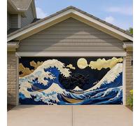 Copertura per porta del garage con onde al tramonto, blu stile oceano giapponese, grandi decorazioni per porte del garage, decorazione estiva per la casa all'aperto, sfondo per feste in spiaggia 400 x