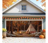 Copertura per porta del garage con orso autunnale, accogliente scena da campeggio nel bosco, grande decorazione per porte del garage, decorazione autunnale per esterni e interni, per Halloween e