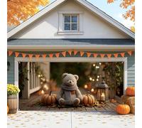 Copertura per porta del garage con orso autunnale, decorazione autunnale a forma di zucca, grande decorazione stagionale per interni ed esterni, per il Ringraziamento e Halloween, 400 x 180 cm