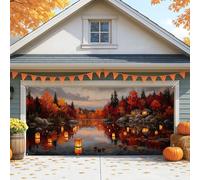 Copertura per porta del garage con paesaggio autunnale, decorazione autunnale rustica arancione per grandi porte del garage, perfetta per il Ringraziamento e decorazioni stagionali all'aperto 157 x