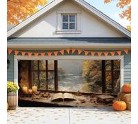 Copertura per porta del garage con paesaggio autunnale, decorazioni autunnali rustiche e accoglienti, grande decorazione per porta del garage per Halloween e Ringraziamento, 400 x 180 cm